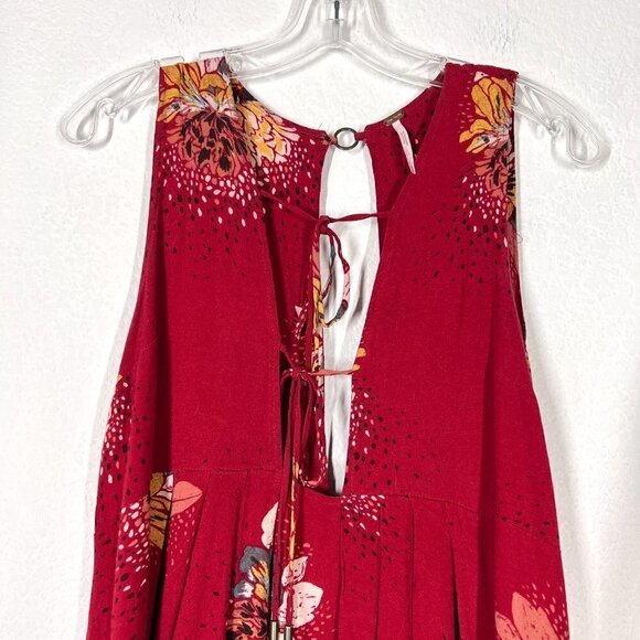Free People Mini Floral Dress Red Tunic Babydoll Flowy XS - Picture 4 of 10
